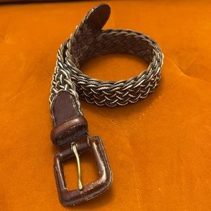Genuine Braided Brown Leather Belt, Size M